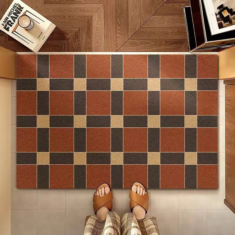 

American Vintage Plaid Wire Loop Bathroom Entrance Door Mat Home Welcome Floor Doormat Bedroom Rugs Hallway Foot
