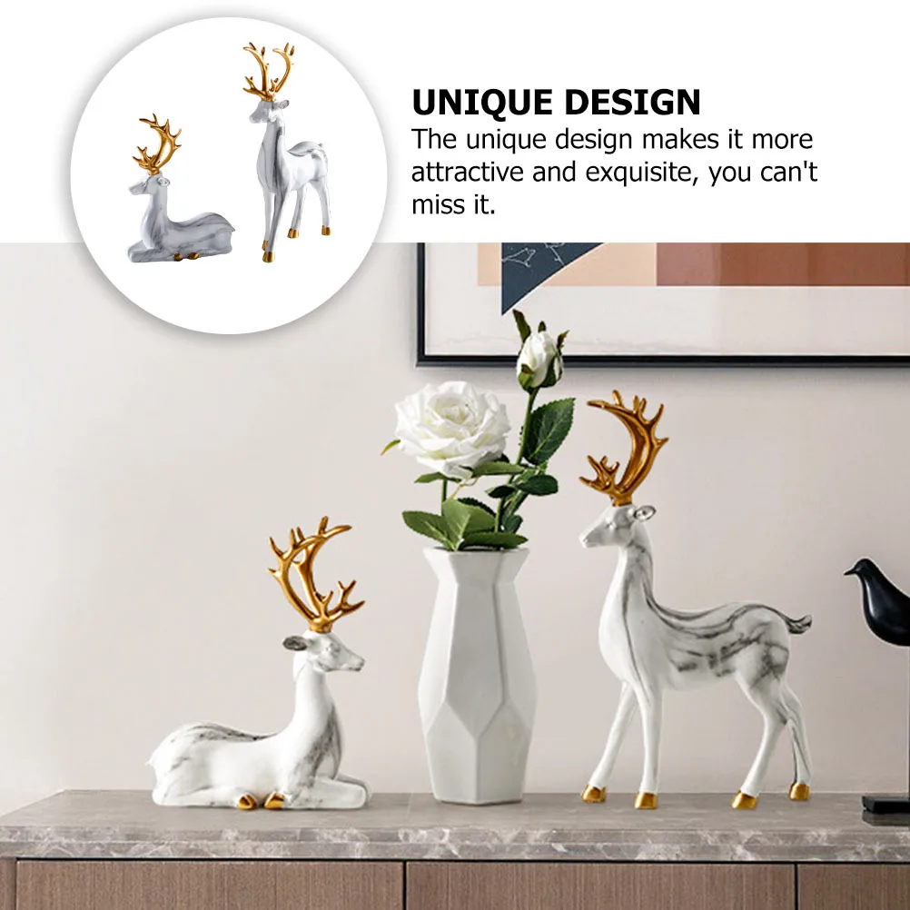 

1Pair Elegant Marble Print Elk Decor Fine Craftsmanship Tabletop Deer Adornment Creative Office Desk Decoration Mood Enhancing