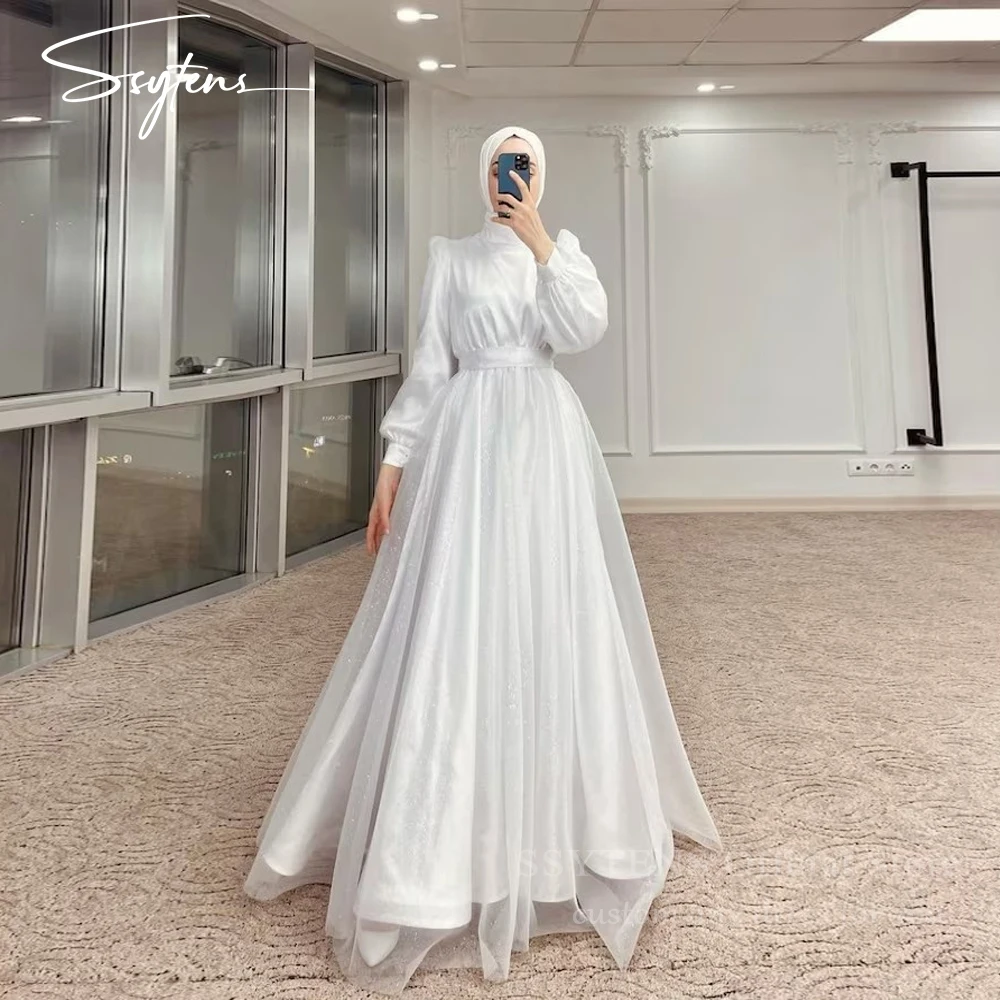 

SSYTENS Vintage Muslim High Neck Wedding Dresses Dubai Arabia Long Sleeves Bridal Gown Soft Tulle Customized vestidos de novia