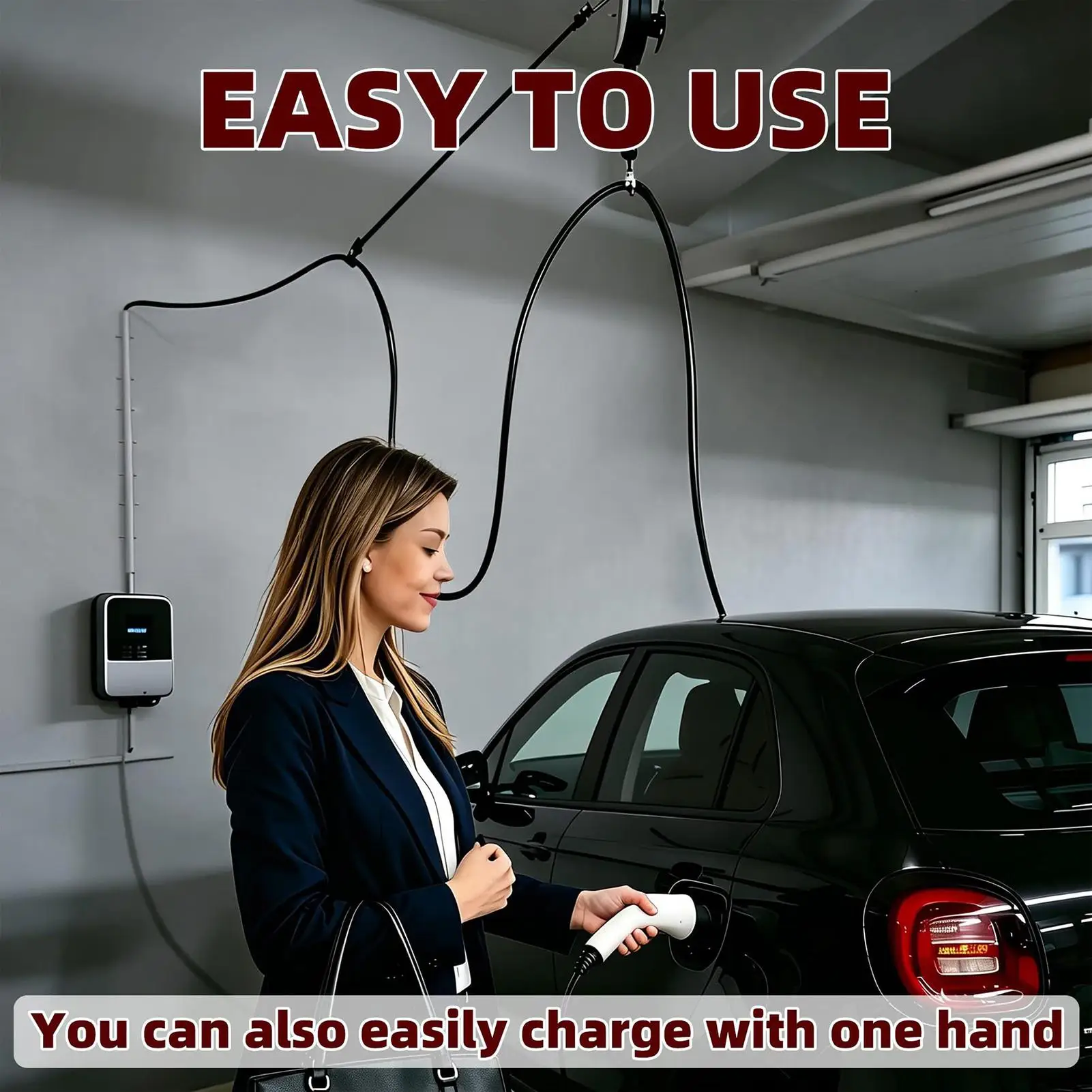 Retractable EV Charging Cable Wall Mount Protective Management System EV Charging Cable Organizer For Outdoor Garage Ceiling