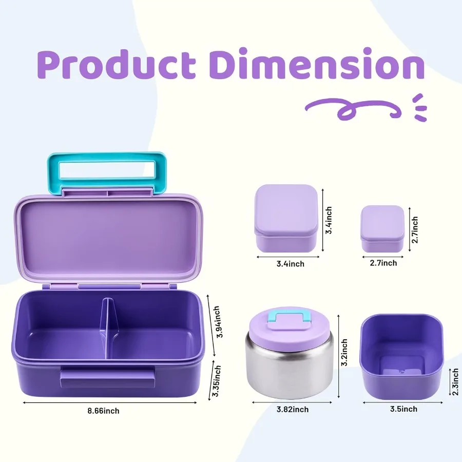 Insulated Thermo Leakproof Bento Box with 8oz Food Jar and 2Compartment Container for Ideal for Back to School Lunches Perfect