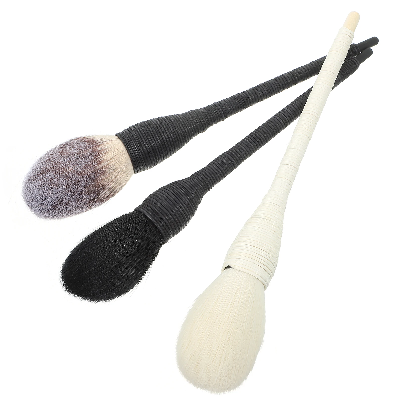 3Pcs Wool Makeup Brush Set with Rattan Handle Natural Fiber Bristles Smooth Blending Tools for