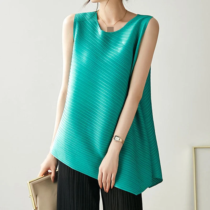 

Pleated T-shirt 2023 New Summer Heart Irregular Sleeveless T-shirt harajuku Slight Strech oversized t shirt