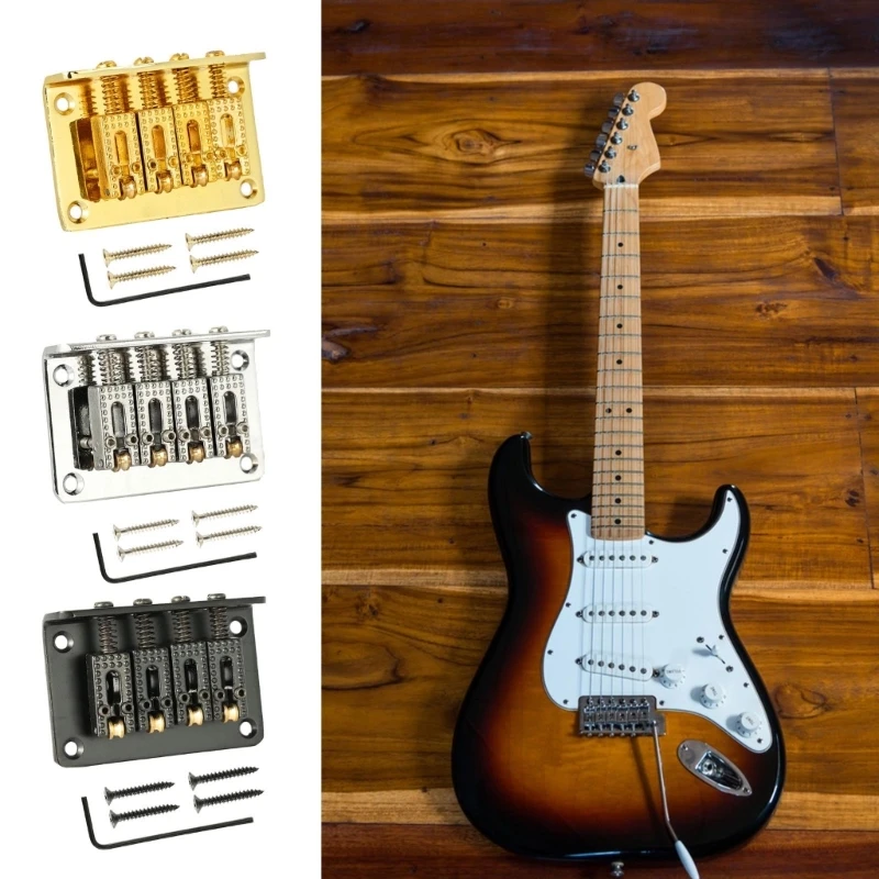 4 String Guitar Bridge, Guitar Bridge Replacement Parts with Four Mounting Screws & Wrench for Cigarbox Electric Dropshipping