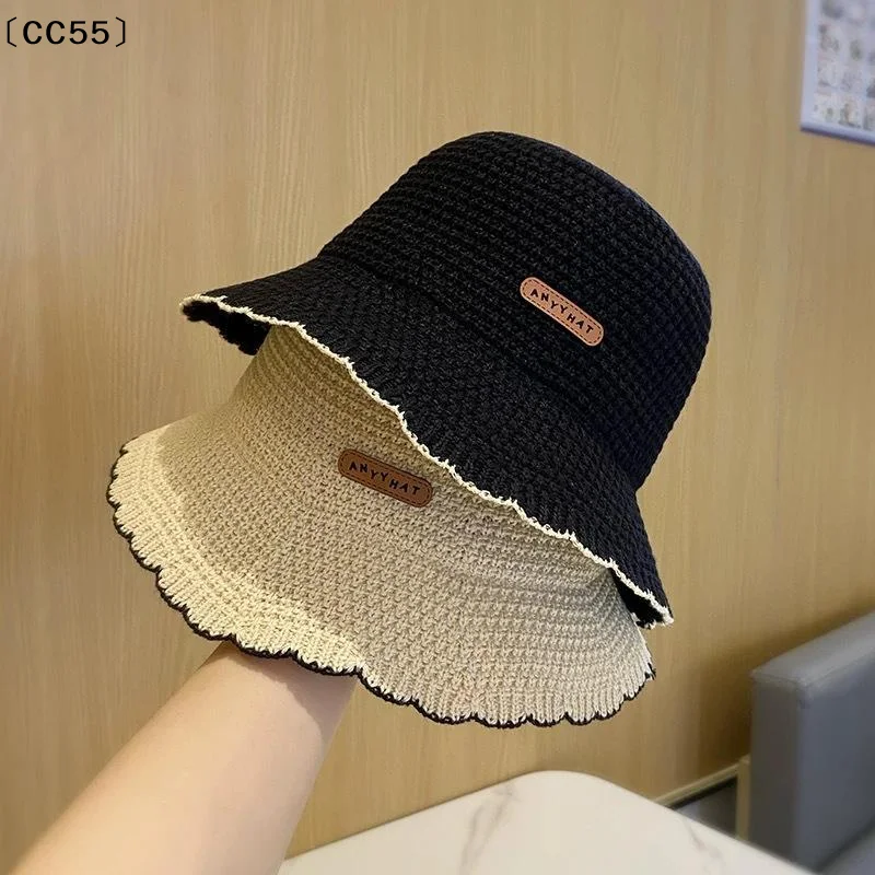 French Wavy Edge Knit Bucket Hat Summer Fashion Breathable Foldable Outdoor Sun Hat〔CC55〕