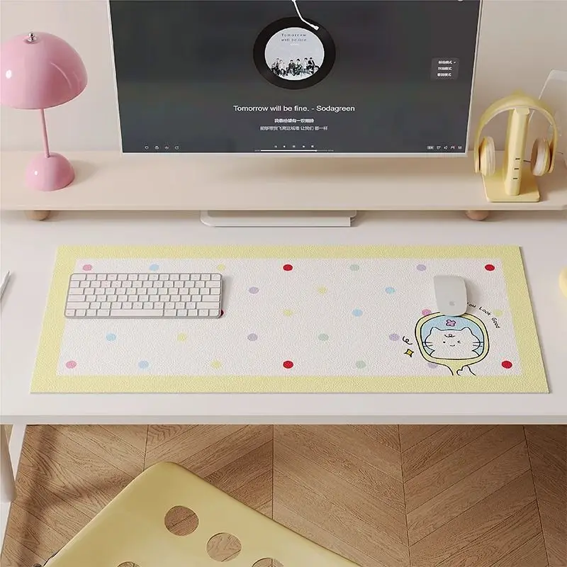 Cream kitten oversized mouse pad girls computer game keyboard pad office leather waterproof and oil-proof desk pad