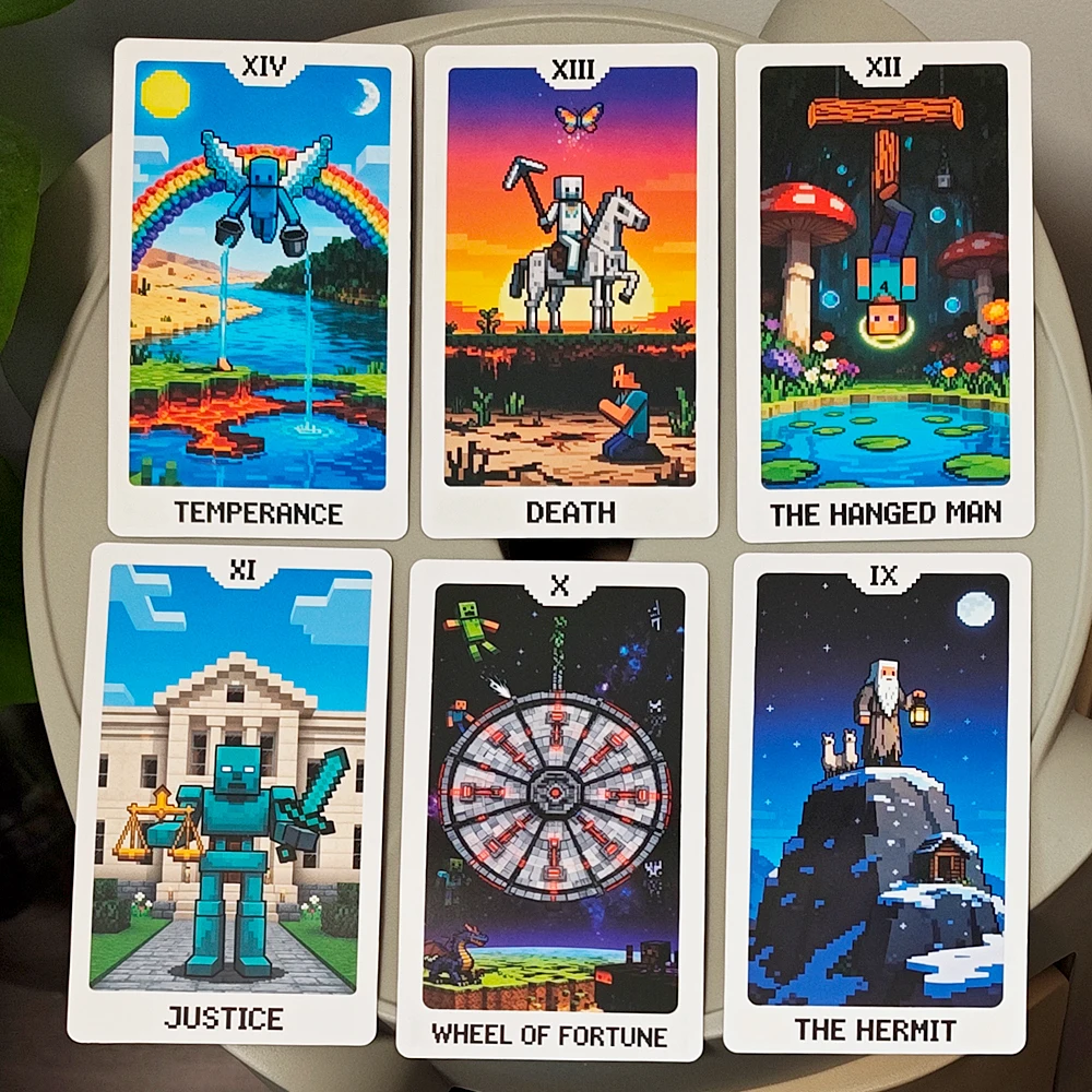 Blocks World Tarot - 12*7cm Pixel Art Tarot Deck for Gamers & Collectors, 22 Major Arcana Cards