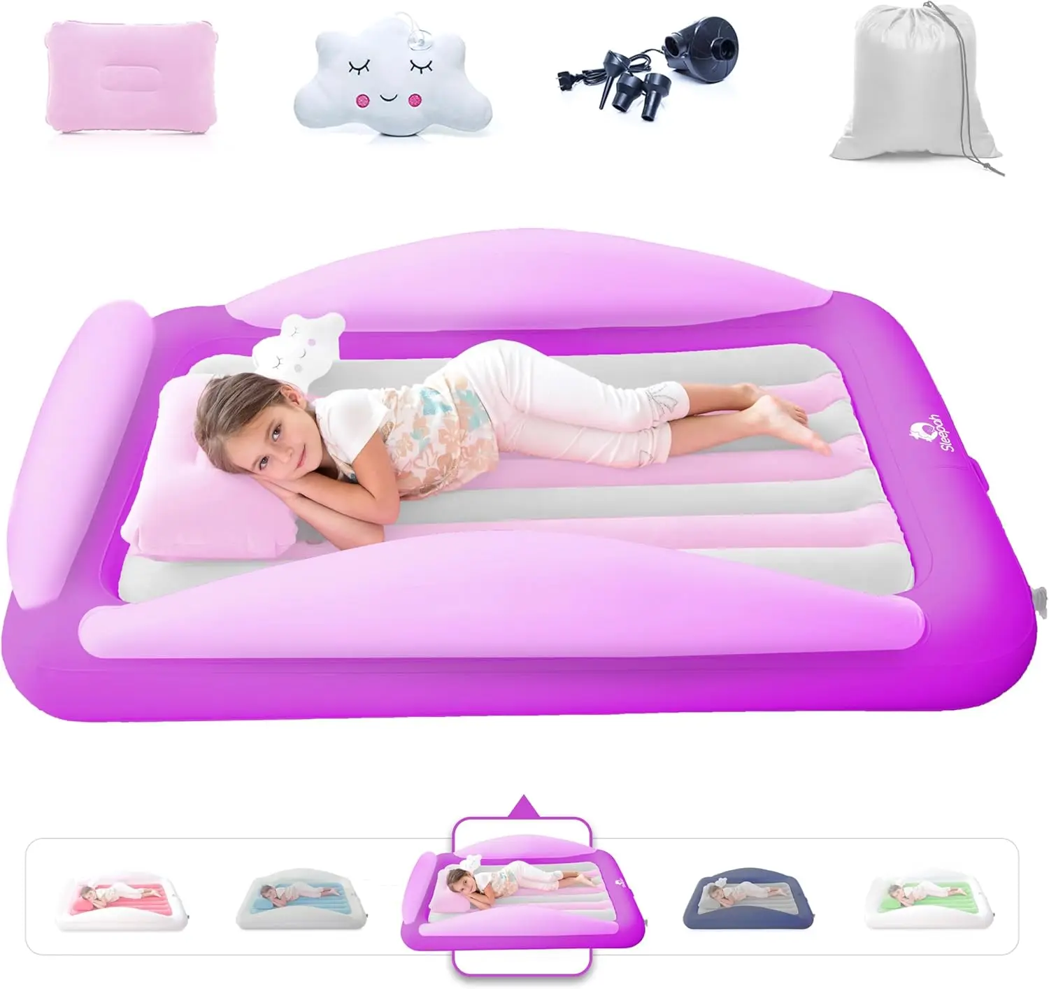 Cama de viaje inflable para niños pequeños – Juego de colchón de aire para cama inflable y portátil – Colchón hinchable para niños con alta seguridad B