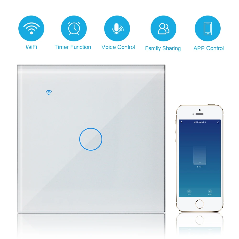 WiFi Smart Light Switch 1/2/3 Gang Touch Screen Wall Switch for Google Assistant Alexa Voice Control