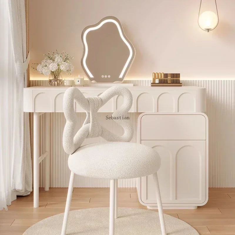 Cream Dressing Stool Girls Bedroom Dressing Table Round Stool Back Makeup Chair Light Luxury Manicure Chair sillas nordicas