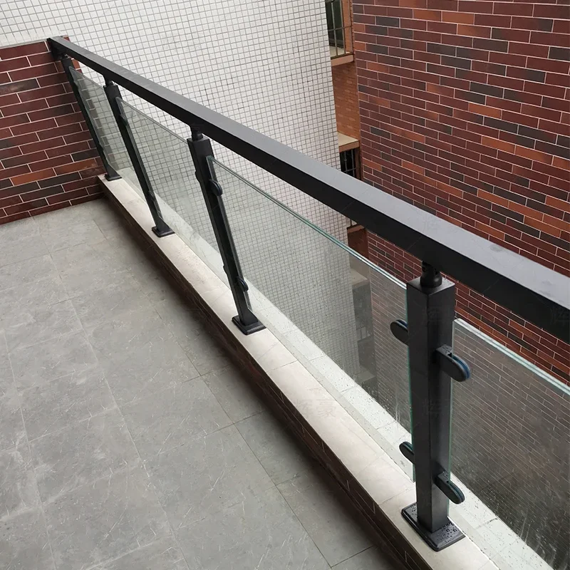 External Glass Railing Balcony Roof Fence Black Balustrade Price deck Design Stainless Steel posts