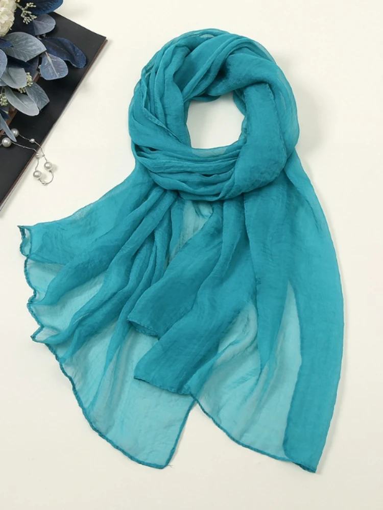 Women  Natural Silk Scarf Shawl Female Pure Silk Scarves Wraps Solid Color Plus Size Shawls Long Beach Cover-ups C80