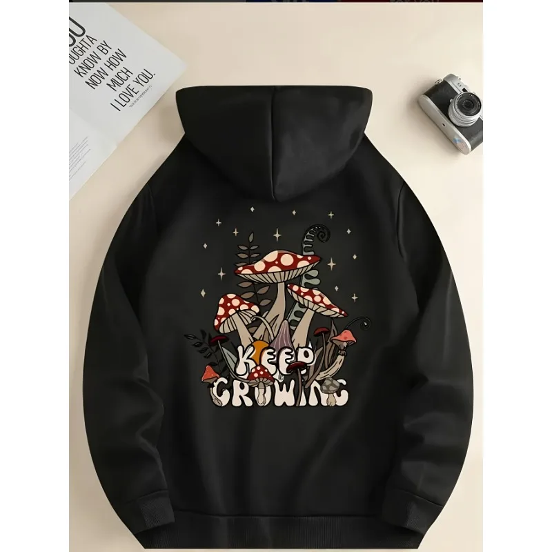 

200G Mushroom Pattern Hoodie, Men's Cool Hoodie, Casual Graphic Design Pullover Hoodie