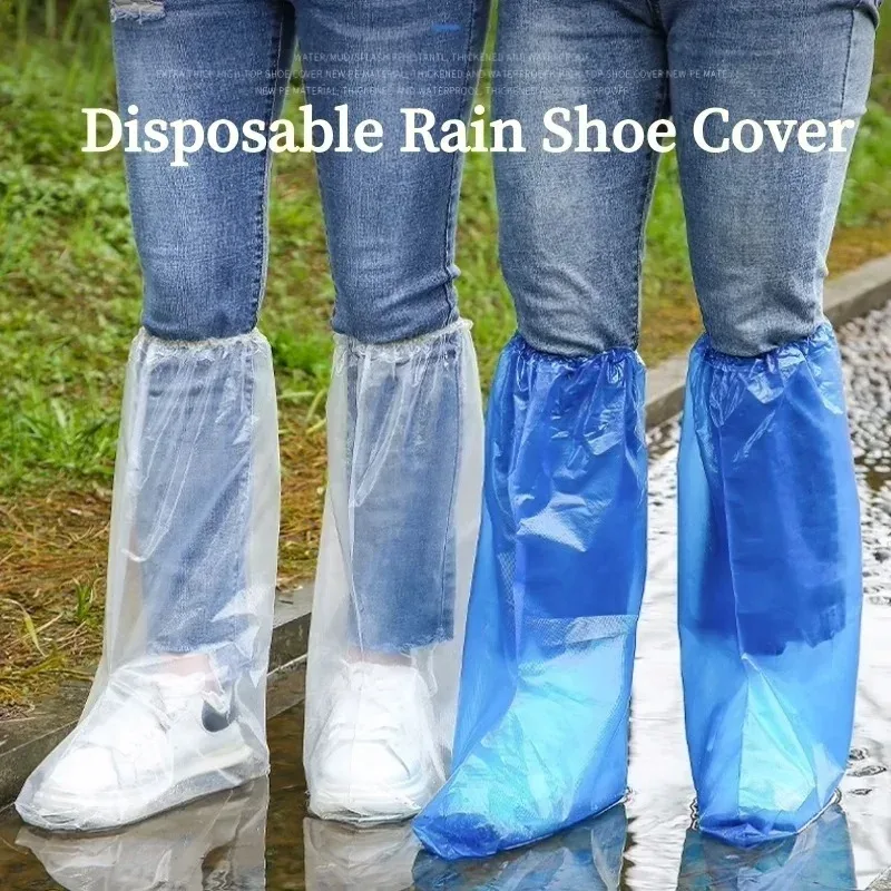 10/20/30pcs Rainy Disposable Shoe Covers, Transparent Plastic Outdoor Thick Wear-resistant Waterproof Isolation Foot Covers