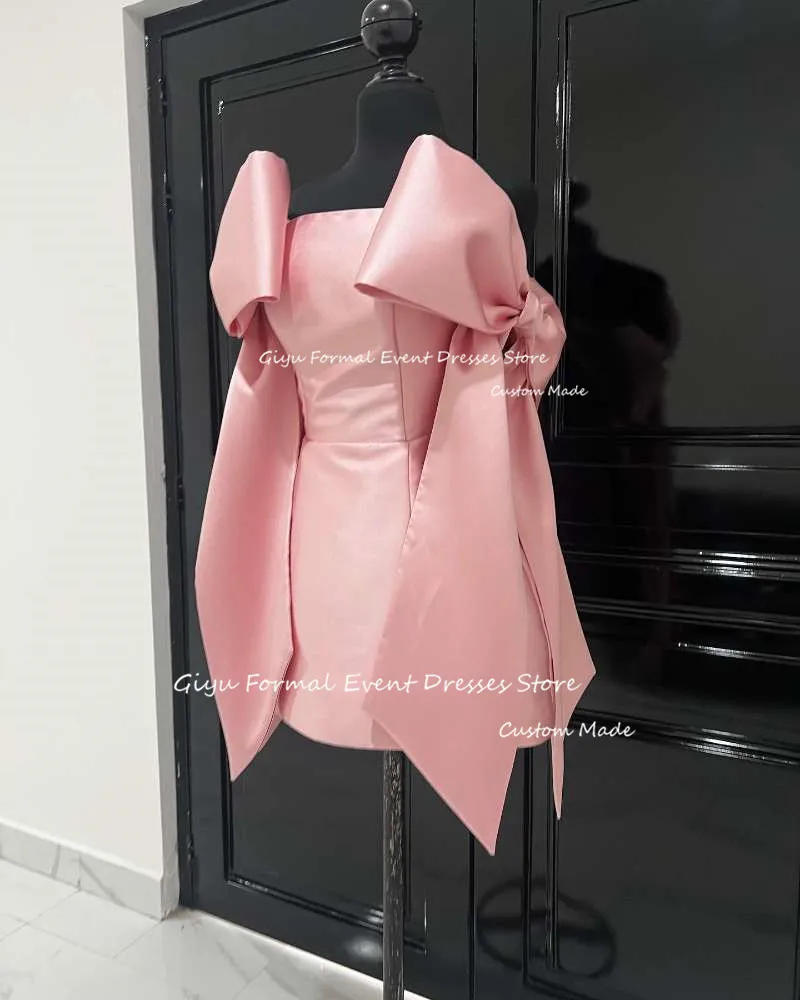 Giyu Pink Short Party Dresses Strapless Big Bowknot Strapless Mini Cocktail Dress Evening Formal Gowns Wedding Party Guest