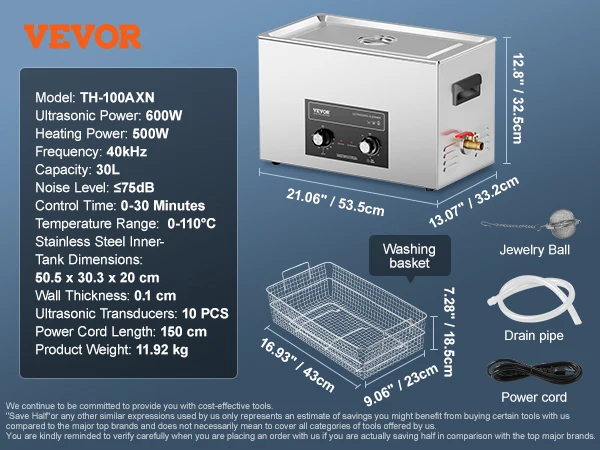 SucceBuy 2/3/6/10/15/30L Ultrasone reiniger met verwarming Timer voor laboratoriumgereedschap Metalen onderdelen Carburateur Messing Auto-onderdelen Motoronderdelen