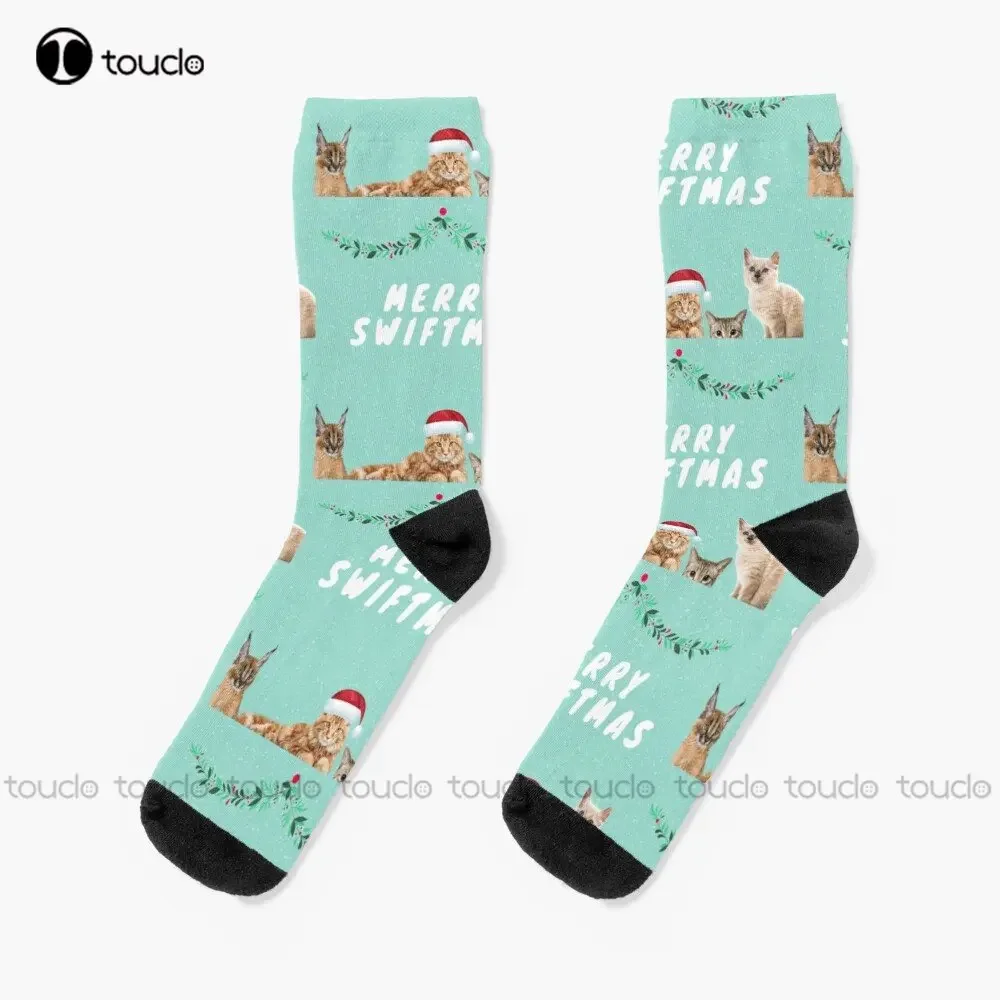 

Merry Switmas - Taylor Christmas Card Socks Black Socks Personalized Custom Unisex Adult Teen Youth Socks 360° Digital Print