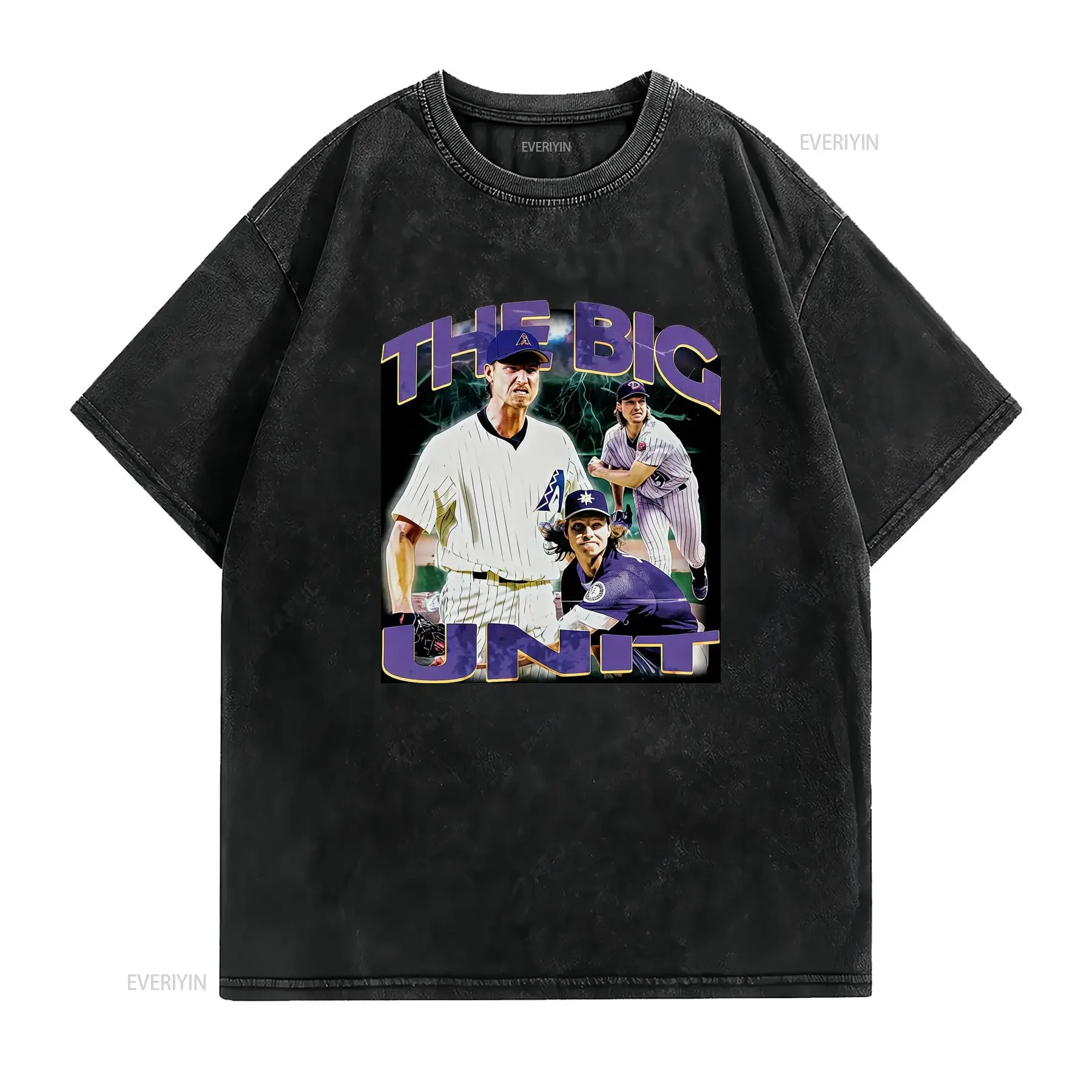 90s Vintage The Big Unit Baseball Player Print Casual Streetwear T Shirt vintage Washed Top For Everyday Wear designer clothes