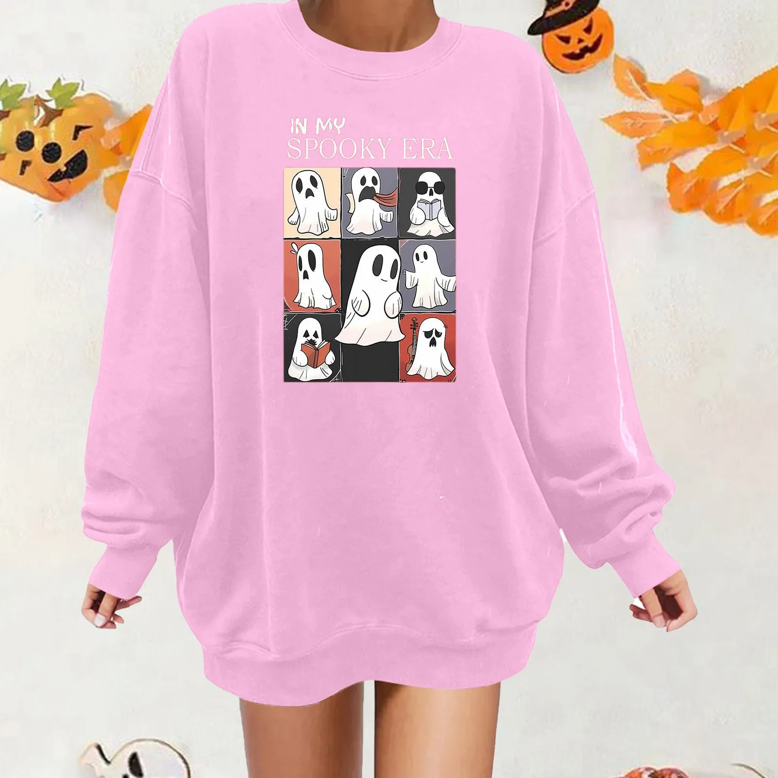 

Autumn Winter Halloween New Women's Cute Ghost Print Hoodie Loose Trendy Harajuku Kawaii Designs Couple Unisex Sweatshirt Top