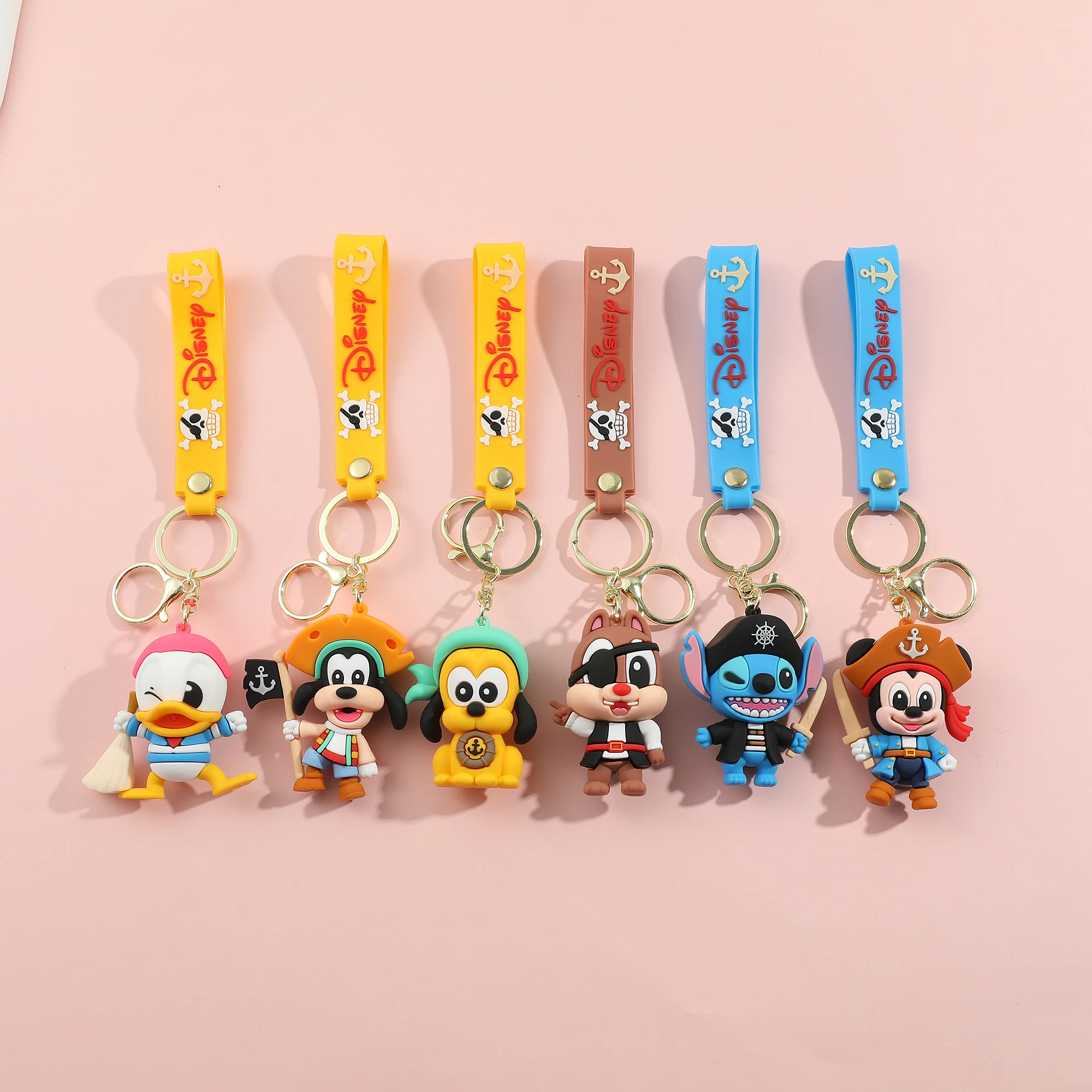 Anime Disney Keychain New Pirate Series Mickey Goofy & Stitch Doll Keychain Ornaments Car Pendant Kids Toy Gifts Christmas Gifts