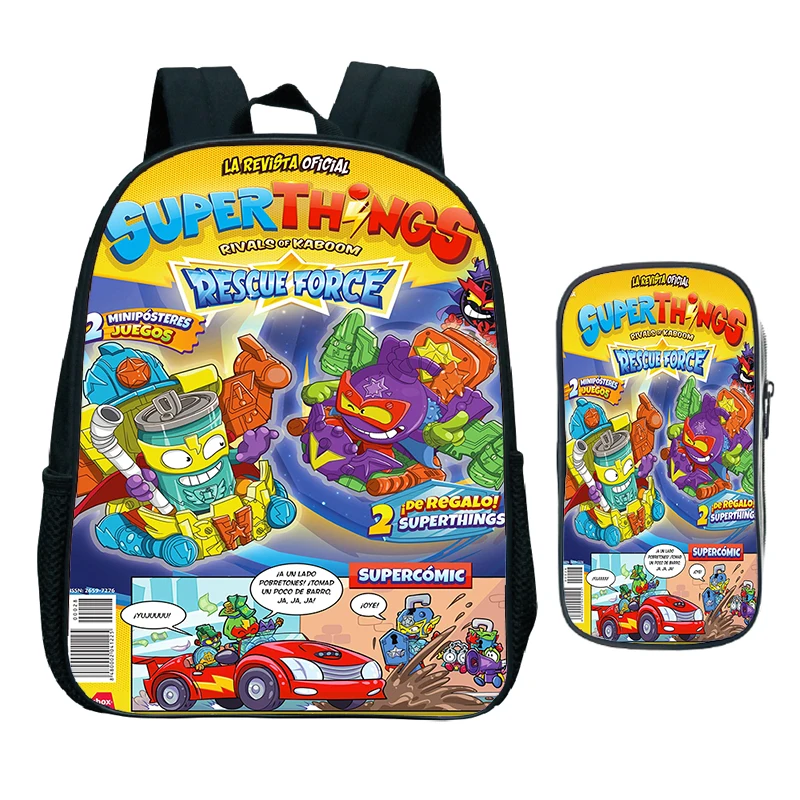 SuperThings-mochilas con estampado 3D para niños y niñas, Juego de 2 piezas, mochila escolar para jardín de infantes