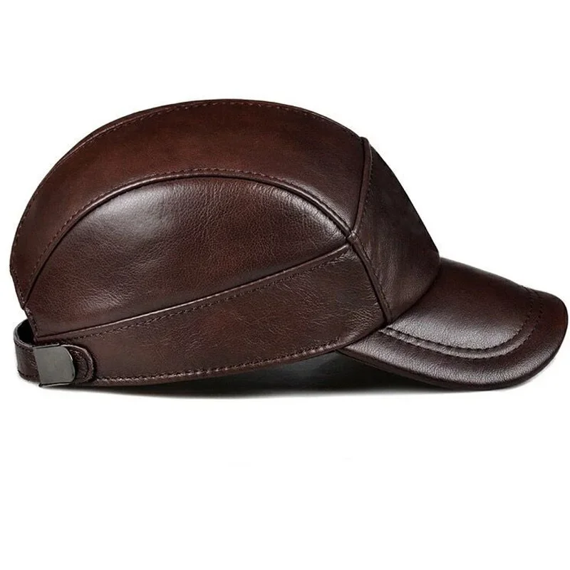 New 2023 Spring/Winter Man Genuine Leather Baseball Caps Male Casual Cowhide Warm 56-60 Adjustable Sprot Flight Hats