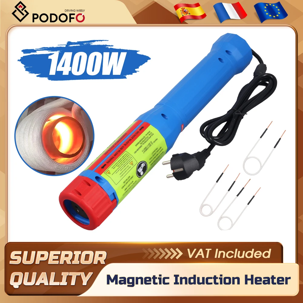 Podofo - Kit de Calentador de Inducción Magnética de 1400 W, Herramienta de Calentamiento para Automóviles sin Llama, para Remover Tuercas y Pernos, con 3 Bobinas de Calentamiento, Reparación de Automóviles