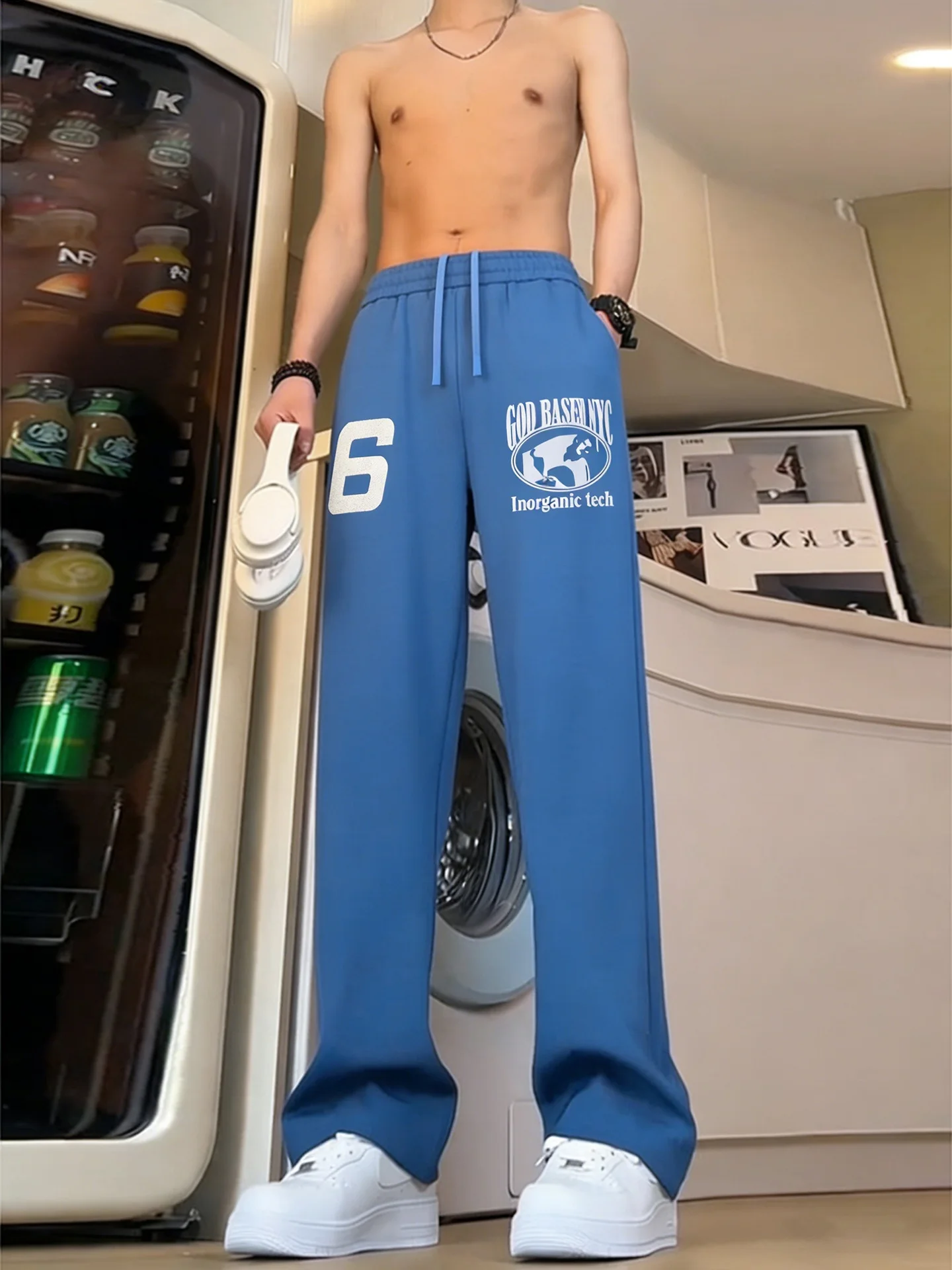 

Blue American Sle Printed Letter Men's Winter Sports Sweatpants Straight Leg Wide Leg Casual Trousers CleanFit Faion Trend