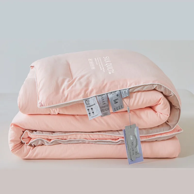 Solid color silk quilt New mulberry silk spring and autumn quilt Thickened dormitory winter quilt Universal in all seasons