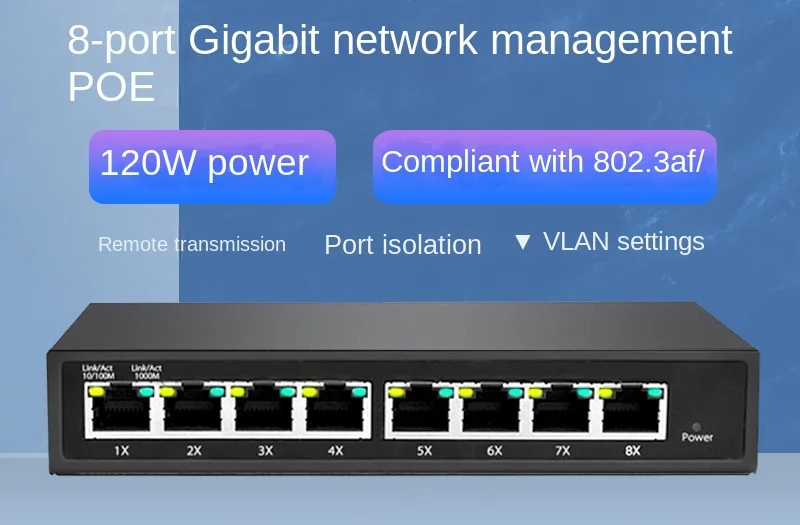 5 Ports 8 Ports 16 Ports 24 Ports Full Gigabit PoE Switch with 2sfp Optical Ports 48V Network Management VLAN