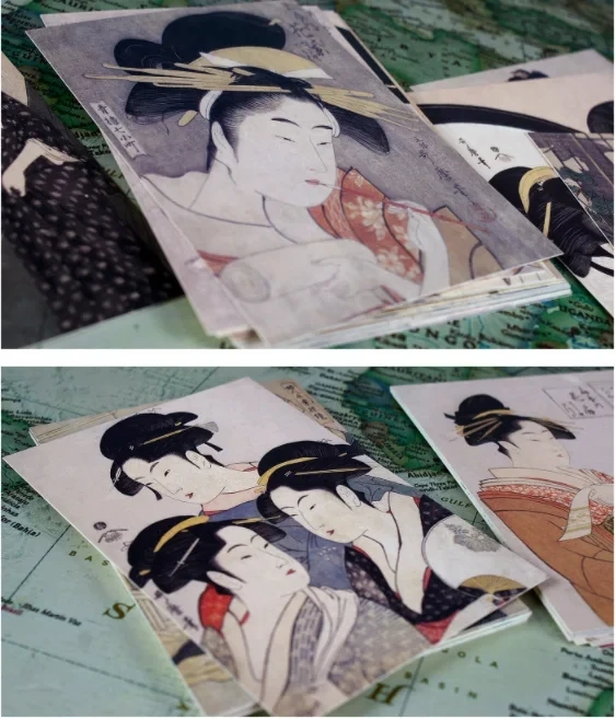 30Sheets/Box Japanese Famous Artists Katagawa Utamaro Artwork Postcard Ins Style Greeting Card Art Painting Post Card Gift Wish