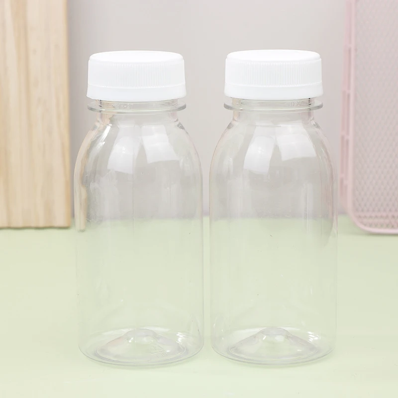 6Pcs 200ML Transparent Kids Water Bottle Plastic Juice Bottle PET Milk Beverage Bottle With Lid Portable Empty Water Bottles