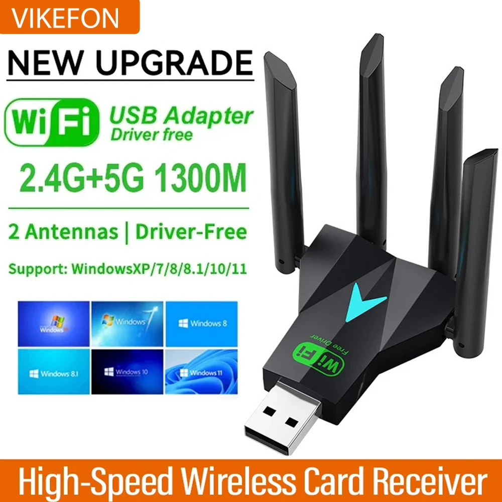 1300Mbps WiFi USB Adapter Dual Band 2.4G+5Ghz Wi-Fi Dongle 4 Antenna 802.11AC USB3.0 High-Speed Wireless Card Receiver PC/Laptop