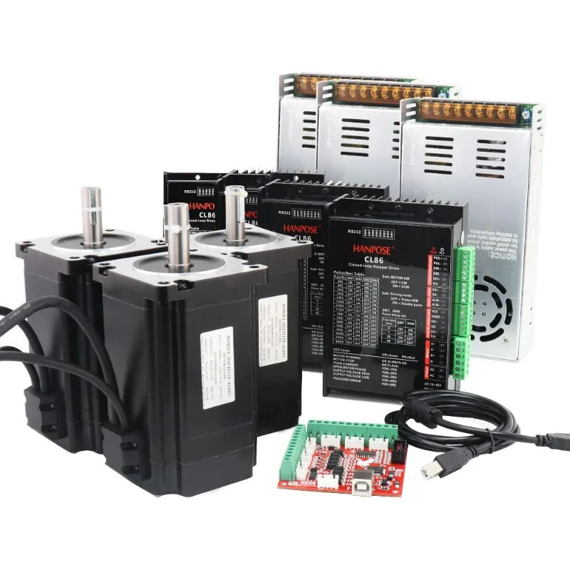 86EH80/98/118/156+CL86*3kit Servo Closed Loop Kit Cnc 3 Axis Nema 34 Stepper Motor 4.N.m 6N.m 8N.m 12N.m With Encoder and Driver