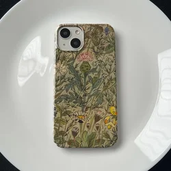Ins Retro Flower Art Phone Case for IPhone 11 12 13 14 15 16 Pro Max XR XS SE2022 12 Mini 14 Plus Shockproof Hard Silicone Cover