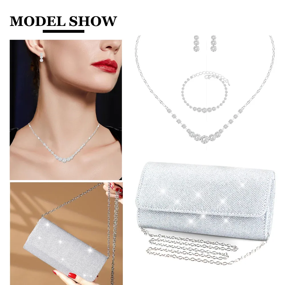 

Темпераментные женские клатчи, кошелек, модный браслет, ожерелье, комбинированный набор, женские сверкающие роскошные сумки через плечо, ювелирные изделия