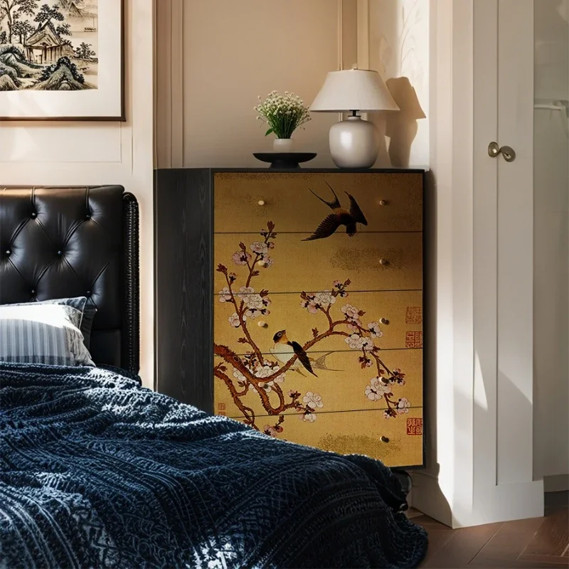 Medieval style new living room storage cabinet next to the wall sofa, bedroom bedside chest