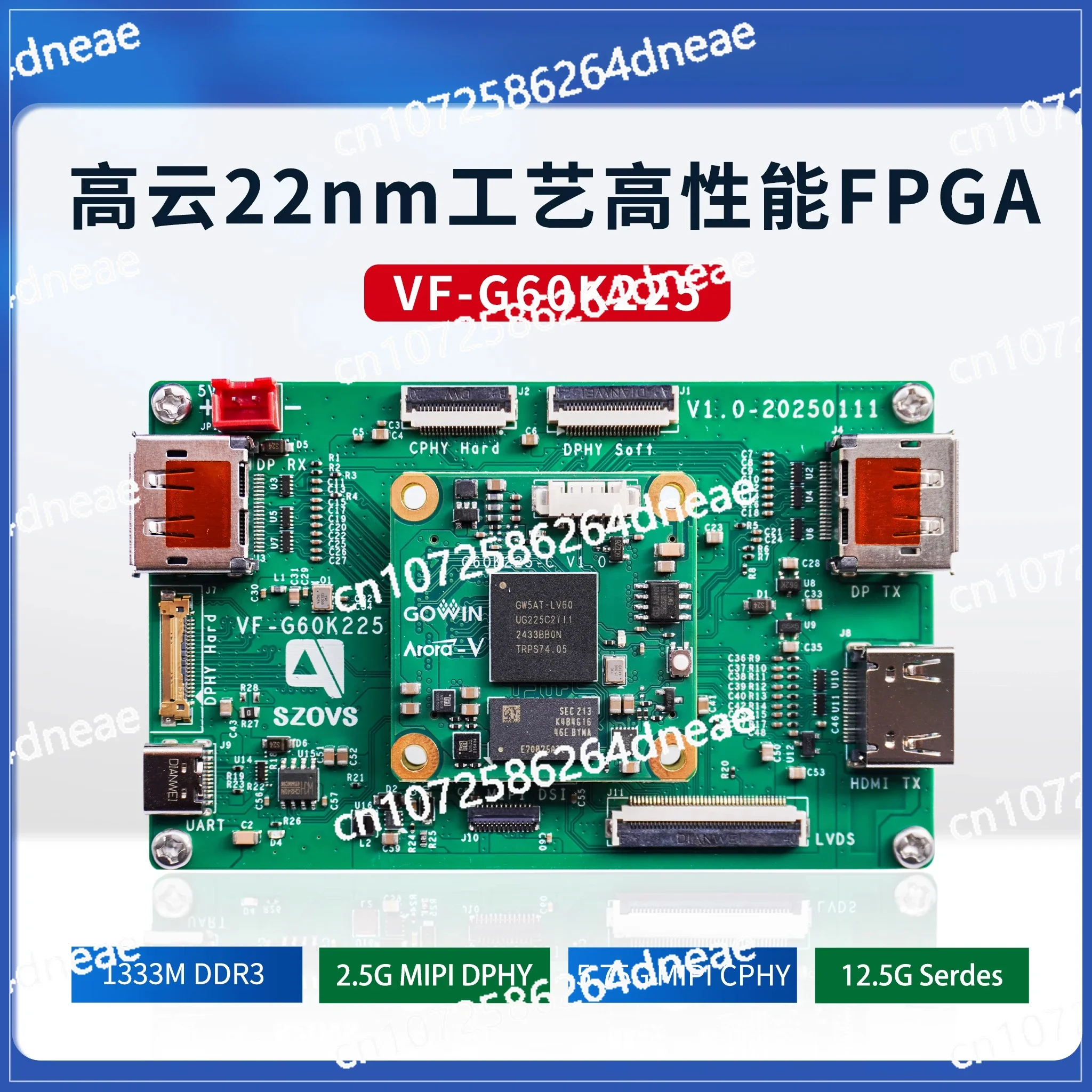 

GW5AT-LV60 Плата разработки изображений FPGA MIPI C-PHY + 12,5G Serdes Hardcore