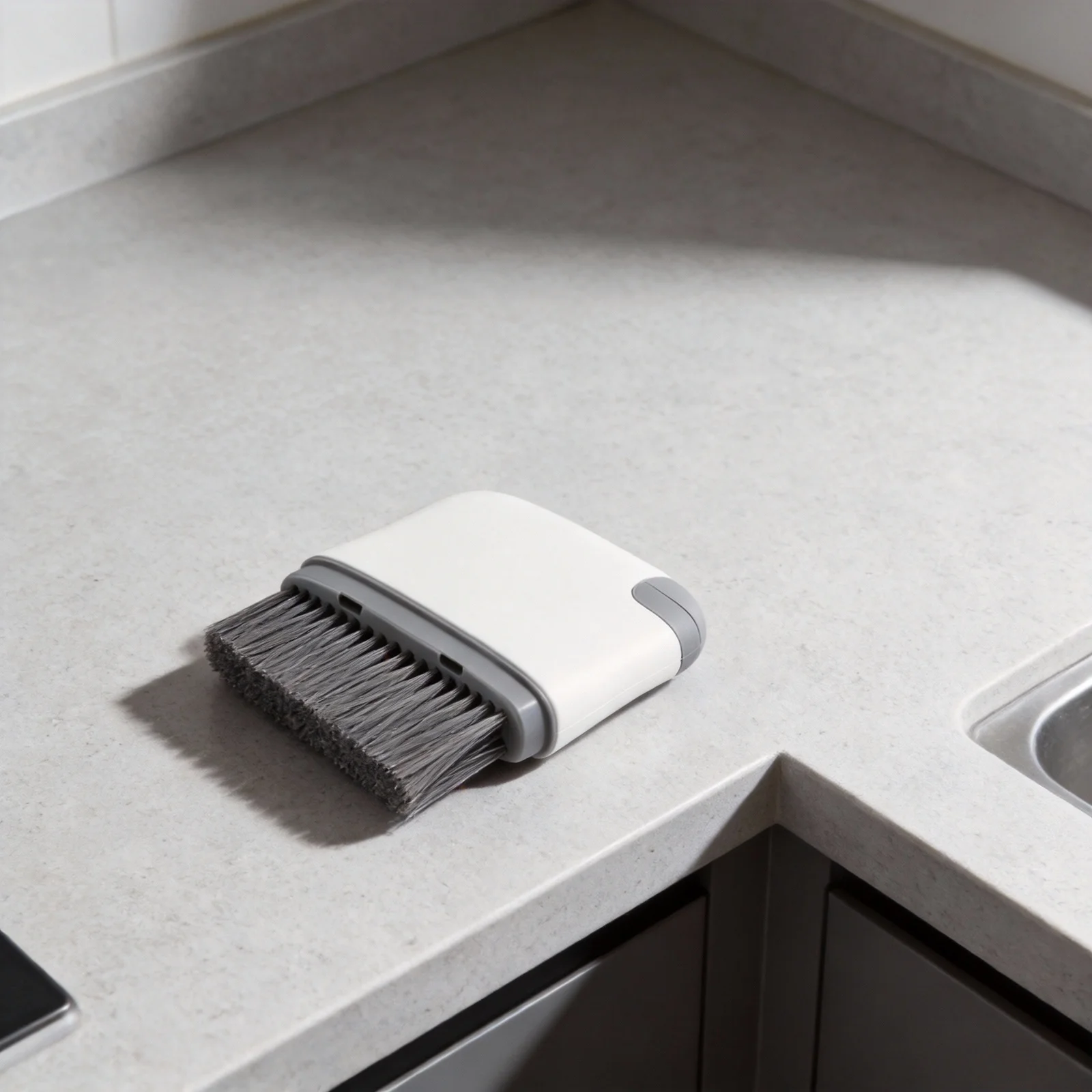 Cleaning brush with scouring pad for window sills car vents and sliding doors with built in scraper for debris removal