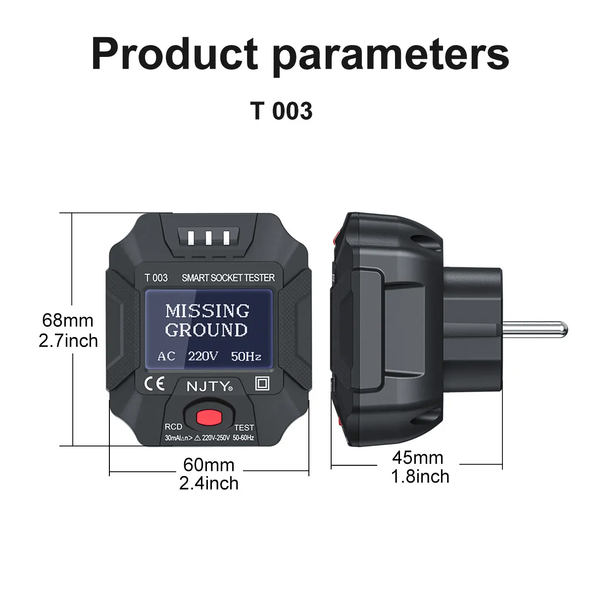 NJTY Socket Tester Live Wire Detect Outlet Detector EU UK US Plug Ground Zero Line Polarity Phase Check Digital AC Voltage Test