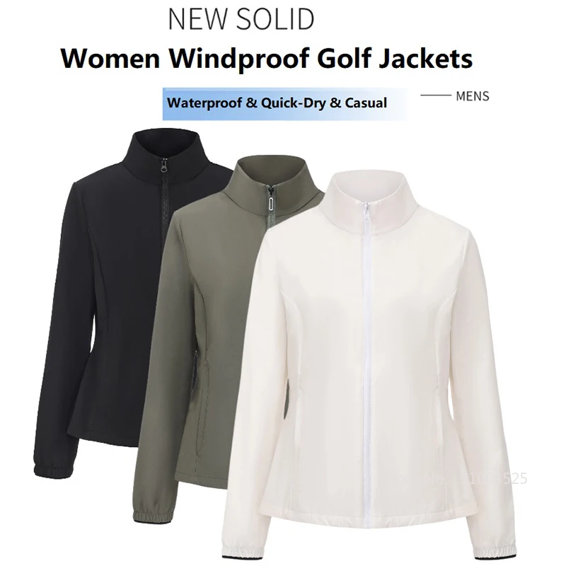 2025 Autumn Winter Golf Jackets Women Long Sleeve Waterproof Coat Windproof Windbreaker Cardigan Lady Slim Quick-dry Jackets