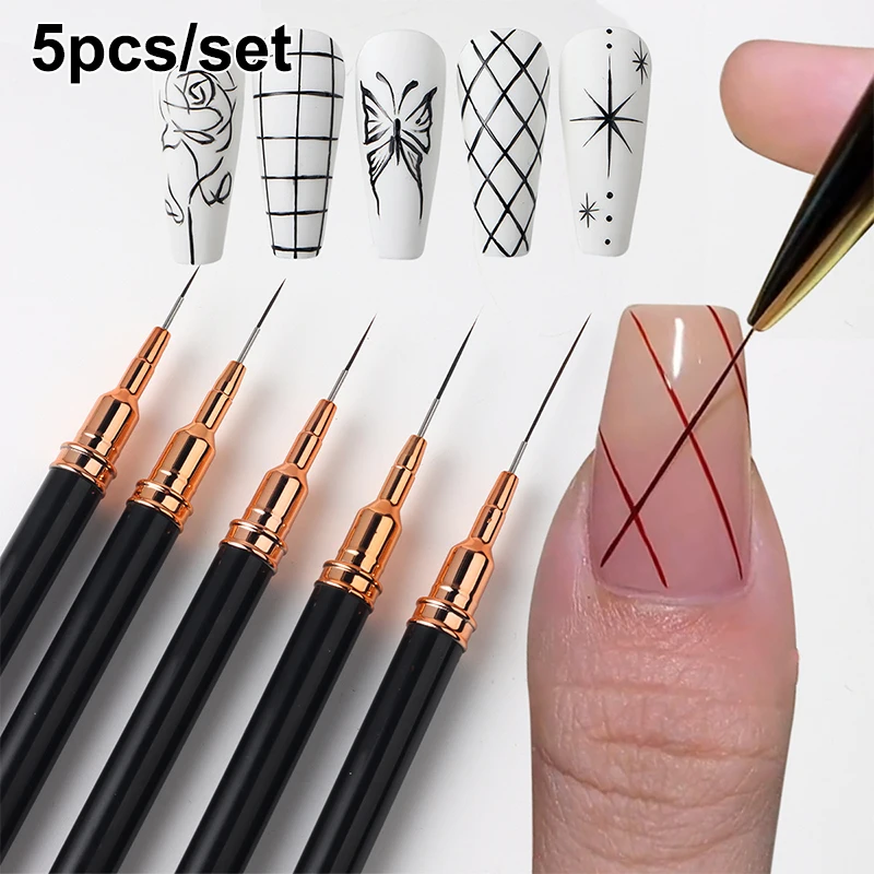 #5Pcs/Set Professional Nail Art Liner Brush For Striping Painting Design,Gel Liner Nail Art Brushes For Nails 7/9/11/15/20mm.