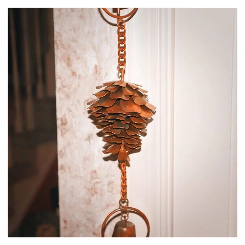 【24 Hours-Sale!】Pine Cone Shaped Rain Chain, Ancient Graffiti Pine Cone Decorative Hanging Chain, Metal Iron Bells