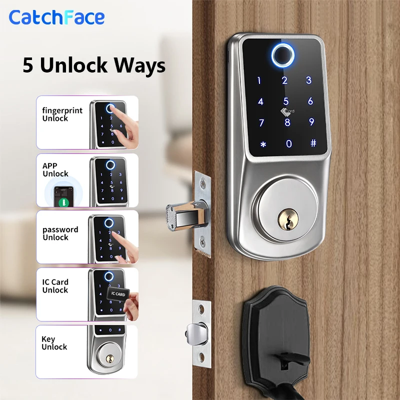 Tuya APP WIFI Automatic Electronic Keyless Deadbolt Smart Door Lock With Digital Fingerprint IC Card Mechanical Key Home