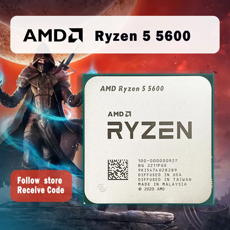 AMD Ryzen 5 5600 R5 5600 3.5 GHz, 6 코어 12 스레드 CPU 프로세서, 7NM L3 = 32M 100 000000927 소켓 AM4, 팬 없음 