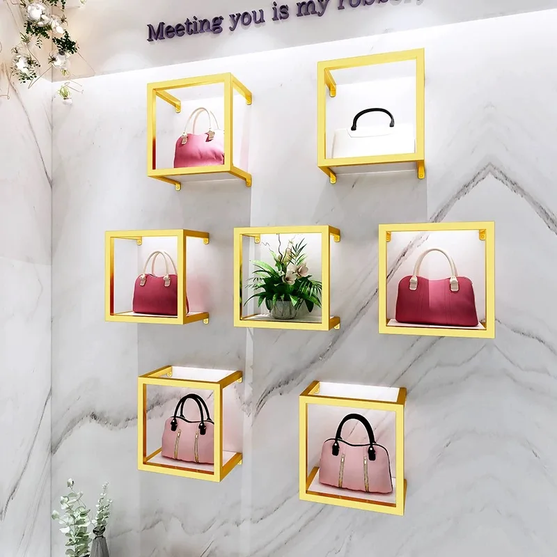 Custom.Guangzhou Fashion Shoe Handbag Shop Fit Out Design Shoe Rack Handbag Shop Fittings Display Wall-mounted Shoes Rack