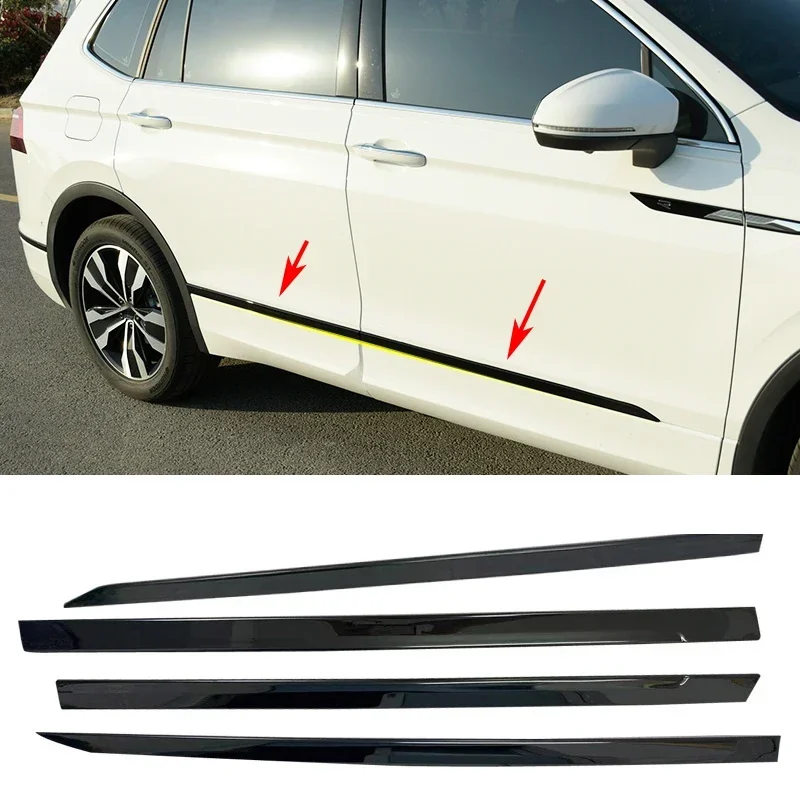 For Volkswagen Tiguan ABS Glossy black Body Kit Side Door Car Body Molding Cover Trim 4PCS 2018 2019 2020 2021 2022 2023 2024