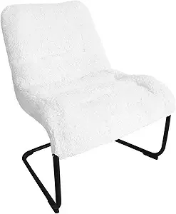 

Upholstered Metal-ed Lounge Chair with Sherpa Seat, White - Ideal or Bedrooms, Living Rooms, Dorms, Indoor Spaces, Accent and Lo