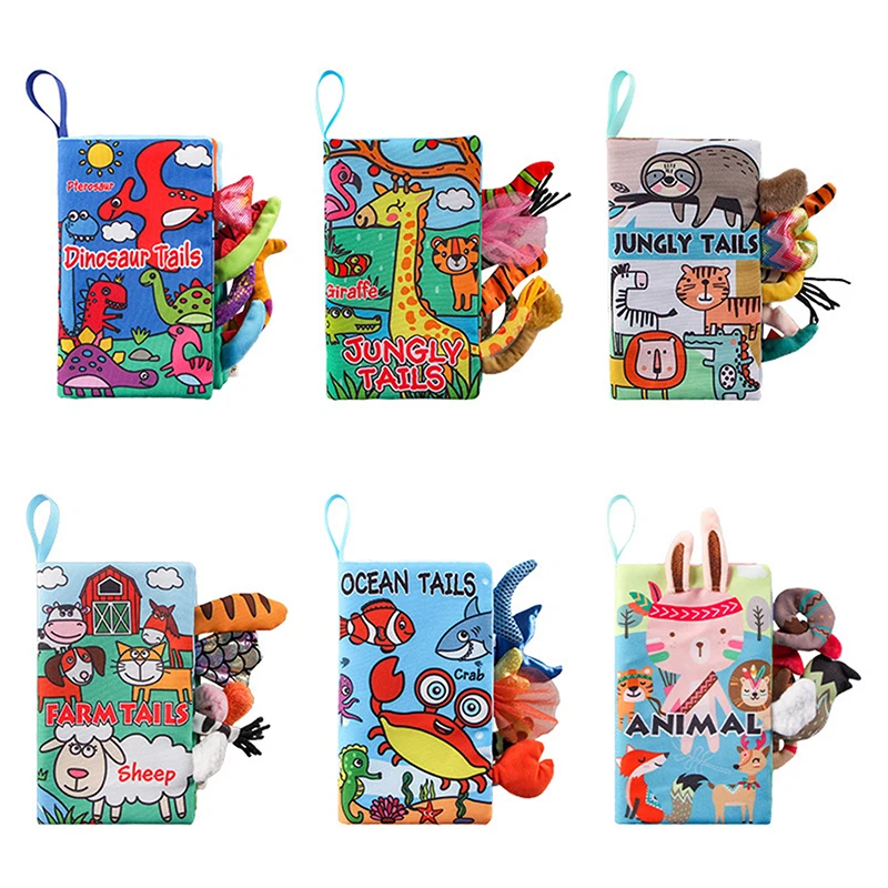 

Мягкая детская книжка-игрушка с хвостиками животных, тактильная, шуршащая, из нетоксичных тканей, подарок на выписку/на рождение ребенка