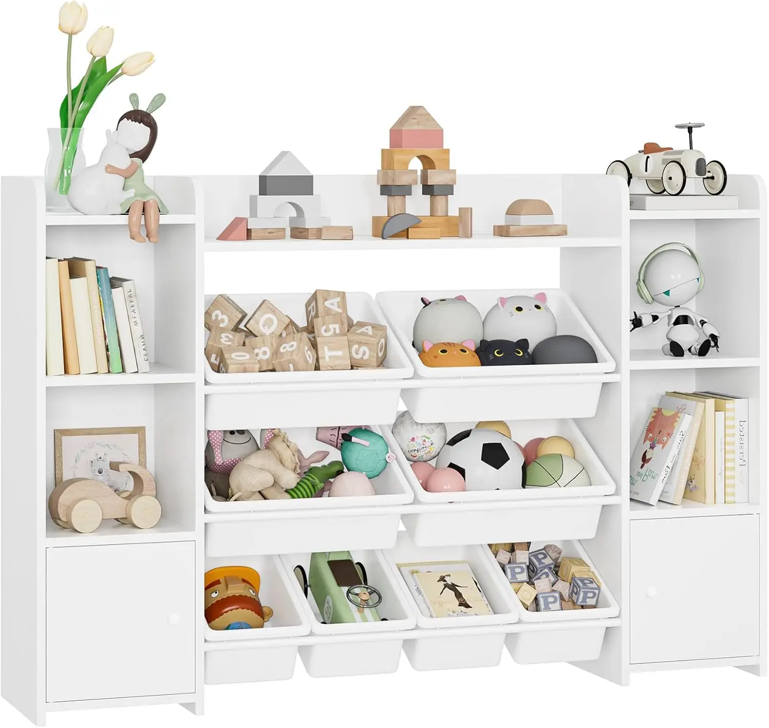 Fotosok 55''Large Toy Storage Organizer With 8 Toy Bins, Toy Organizers And Storage With Shelf And 6 Storage Cubbies, Bookshelf